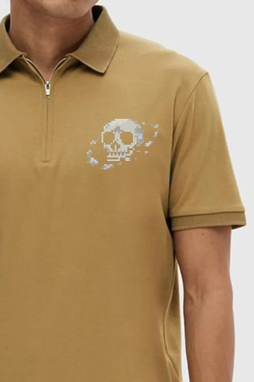 Brown Zip-Up Polo T-shirt