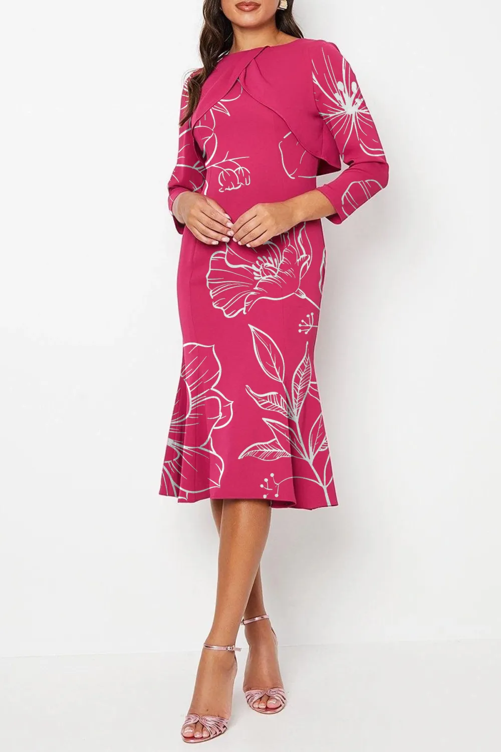 Tulip Bodice Long Sleeve Midi Dress