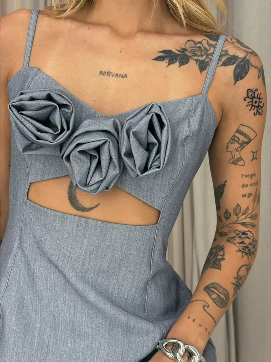 Catarina Gray Flower Dress