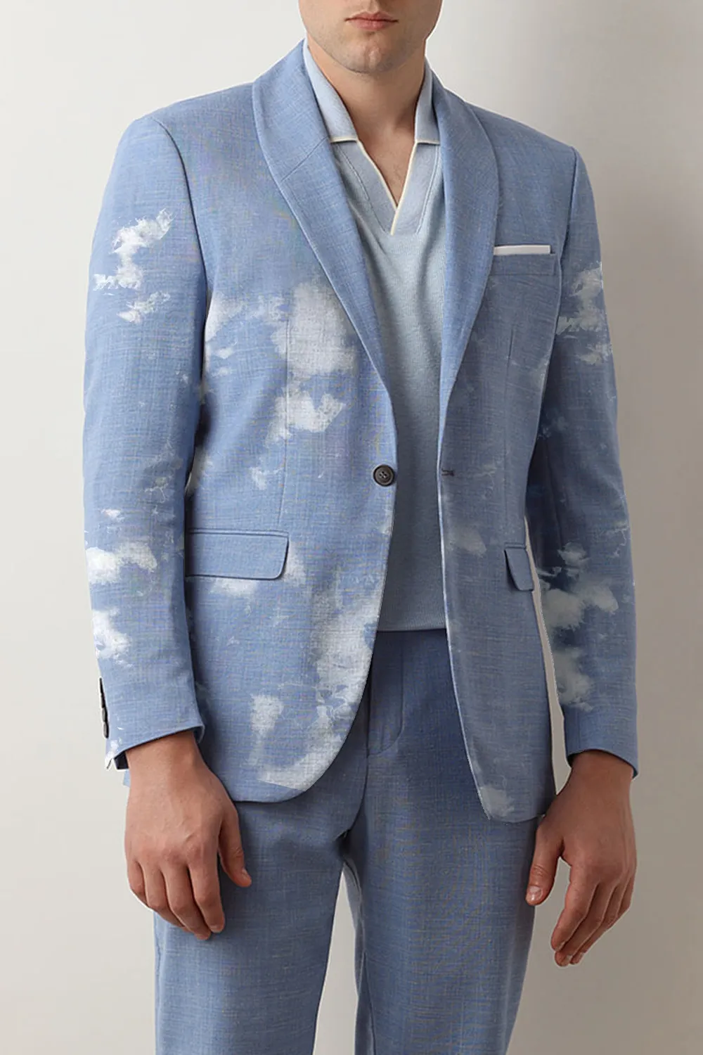 Green Linen Single Breasted Suit-Set Blazer