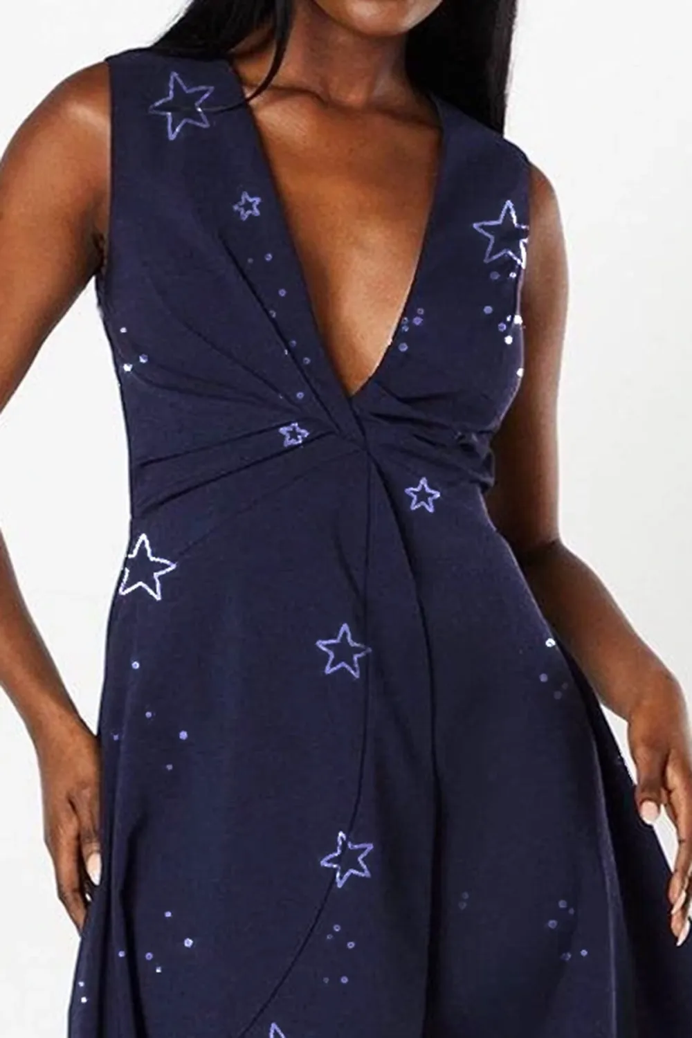 Twist Front Wrap Skirt Crepe Midi Dress