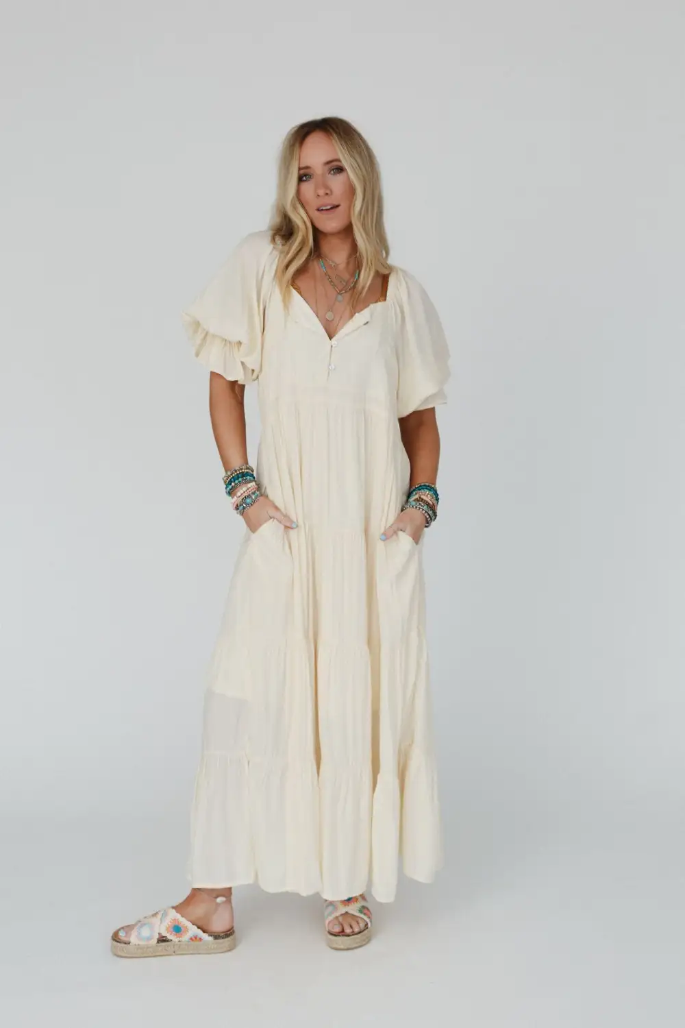 Waimea Tiered Maxi Dress - Beige