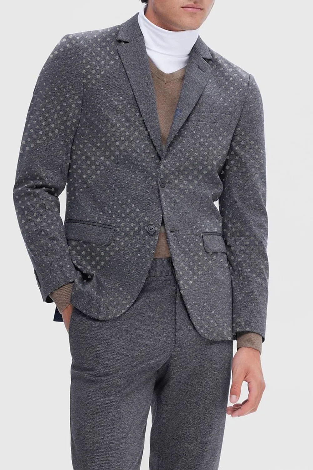 Blue Slim Fit Jersey Suit-Set Blazer