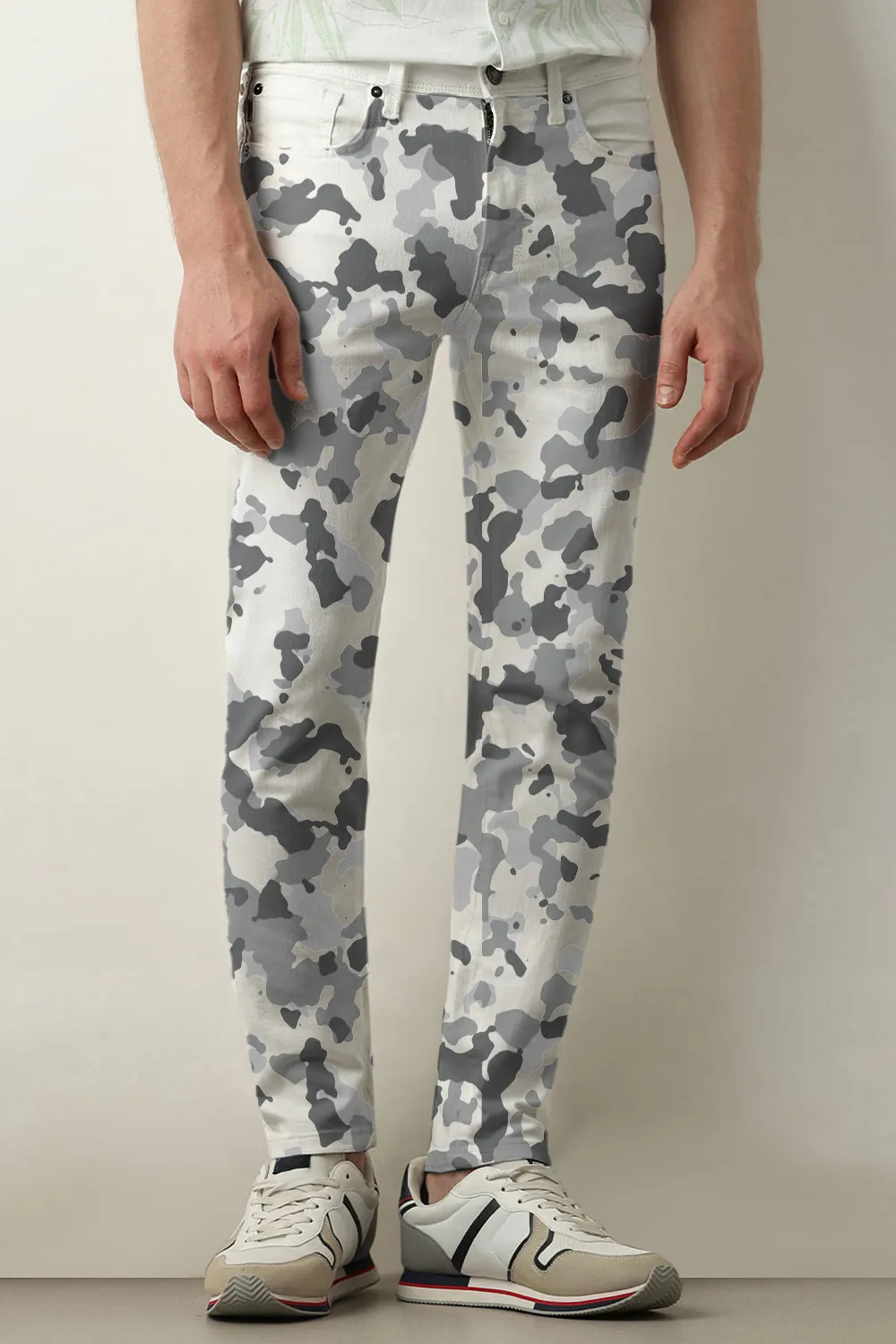 White Mid Rise Leon Slim Fit Jeans