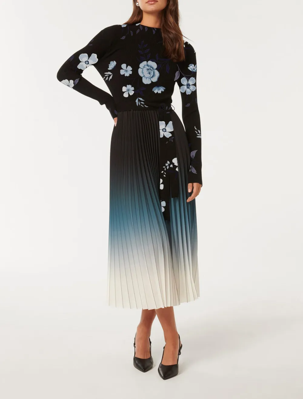 Harmony Ombre Pleat Midi Dress
