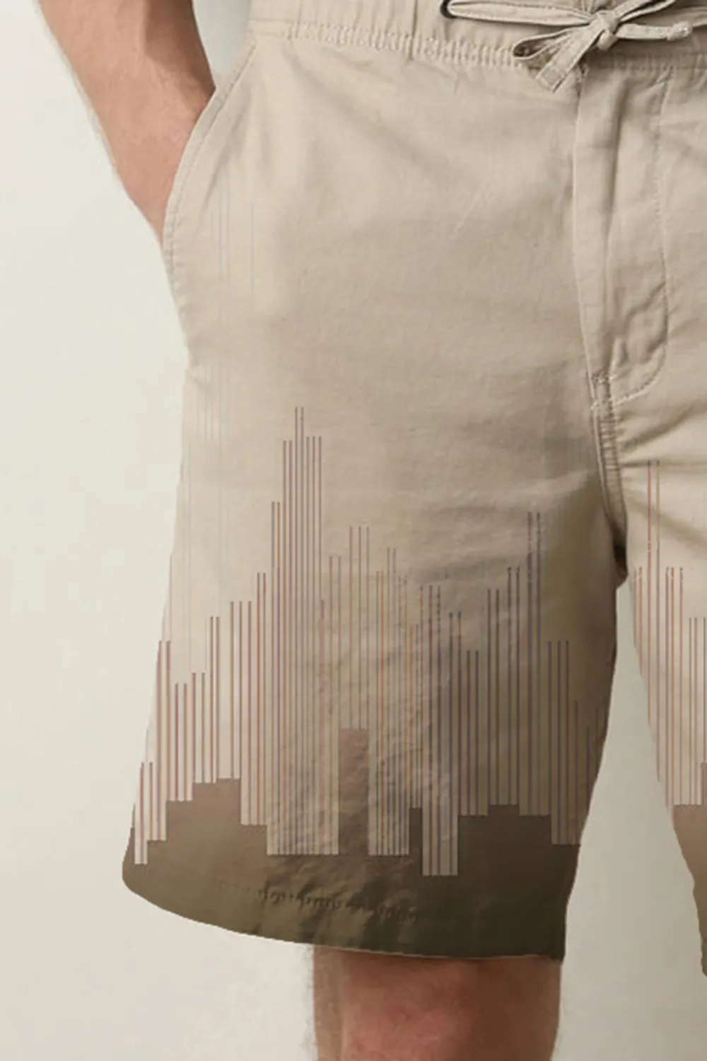 Beige Mid Rise Drawstring Linen Shorts