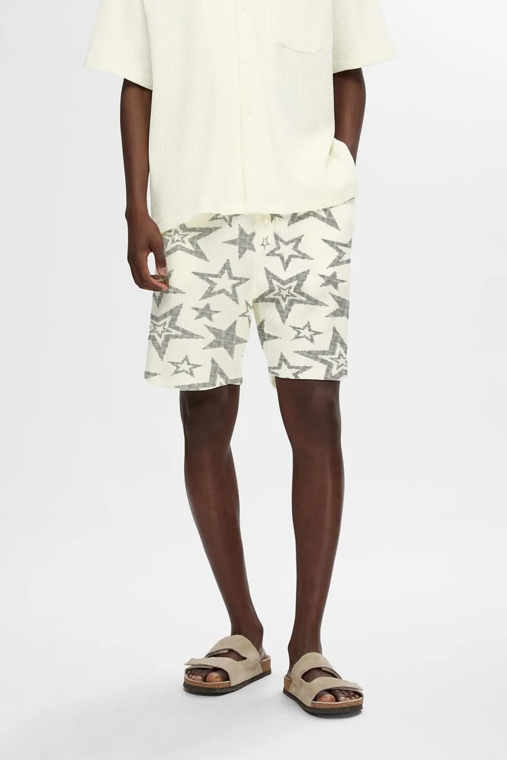 Off-White Waffle Textured Co-ord Set Shorts