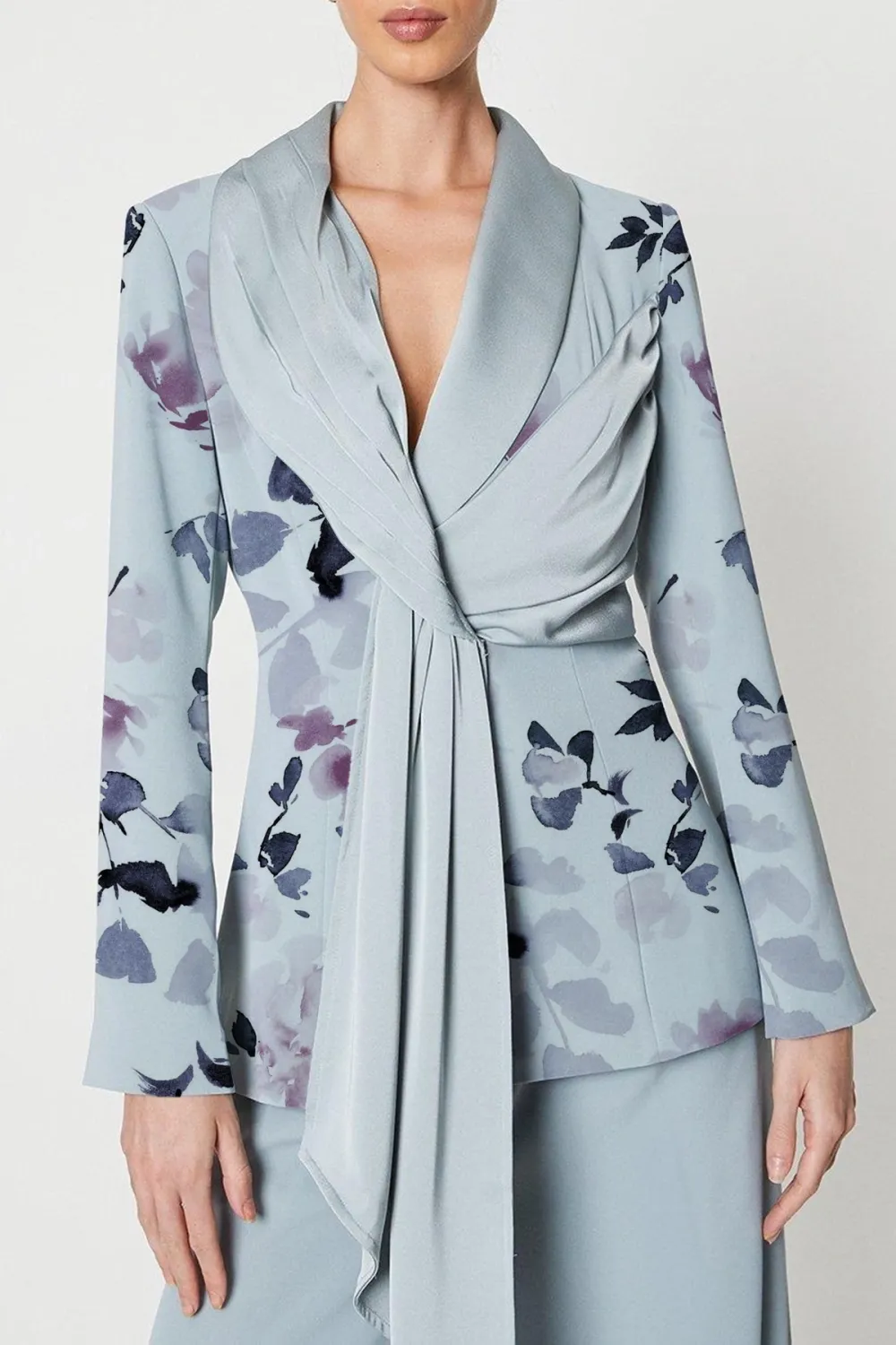 Satin Detail Drape Front Blazer