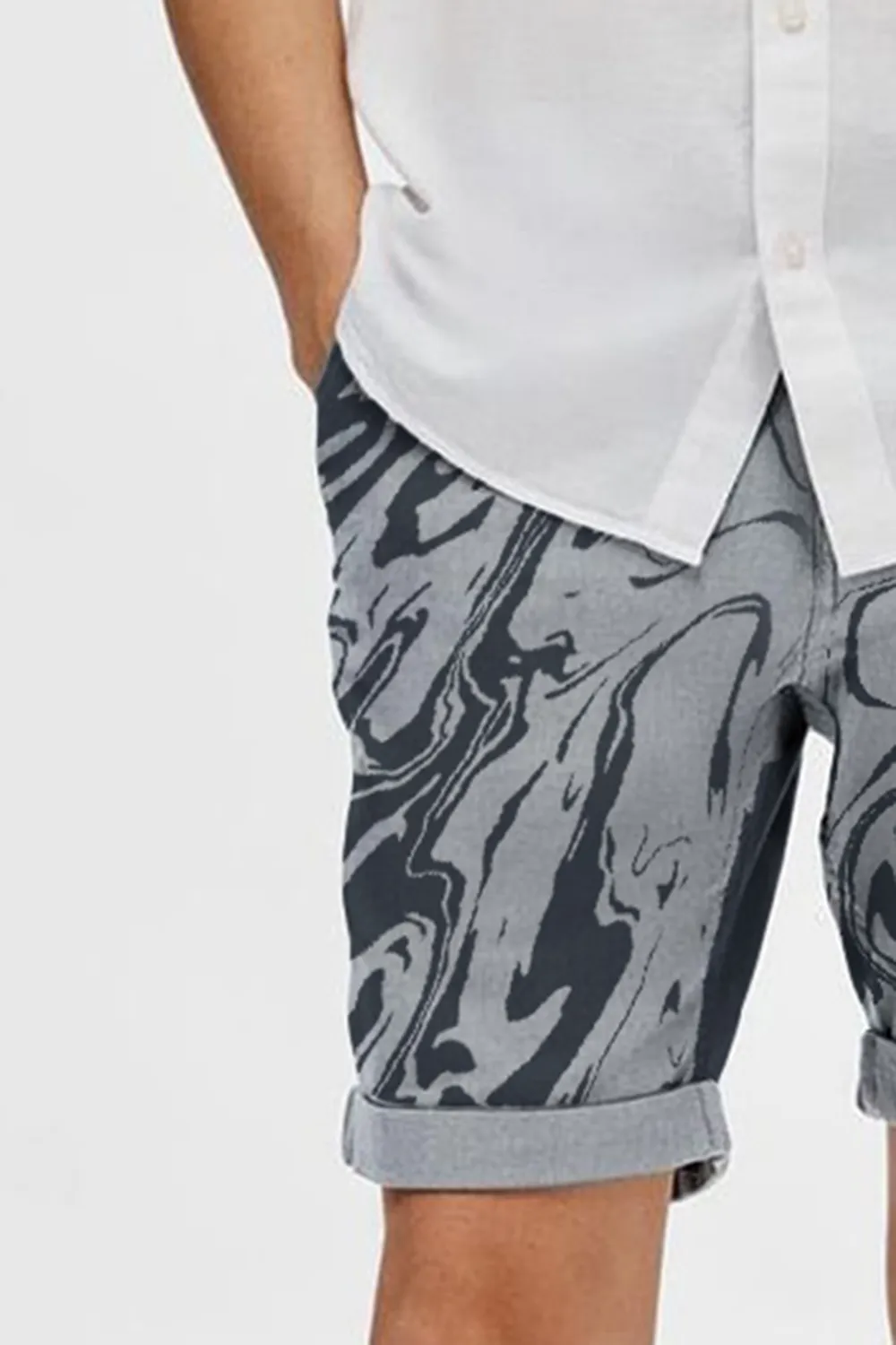 Blue Mid Rise Cotton Shorts