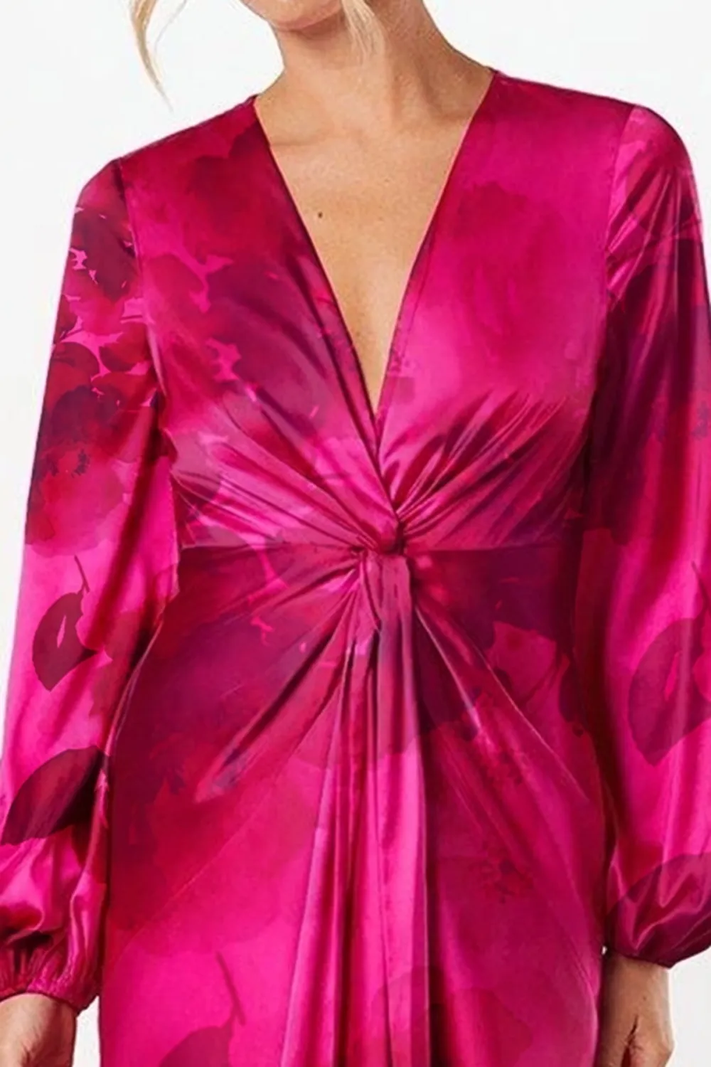 Satin Twist Front Midi Dress