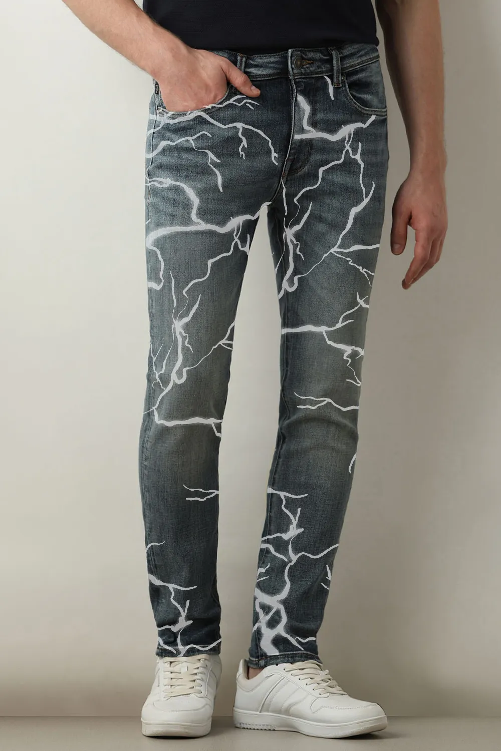 Blue Mid Rise Leon Slim Fit Jeans-Wash blue