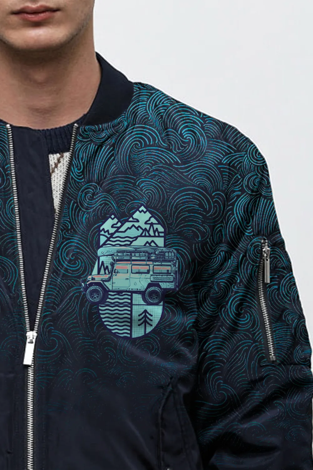 Dark Blue Zip-Up Bomber Jacket
