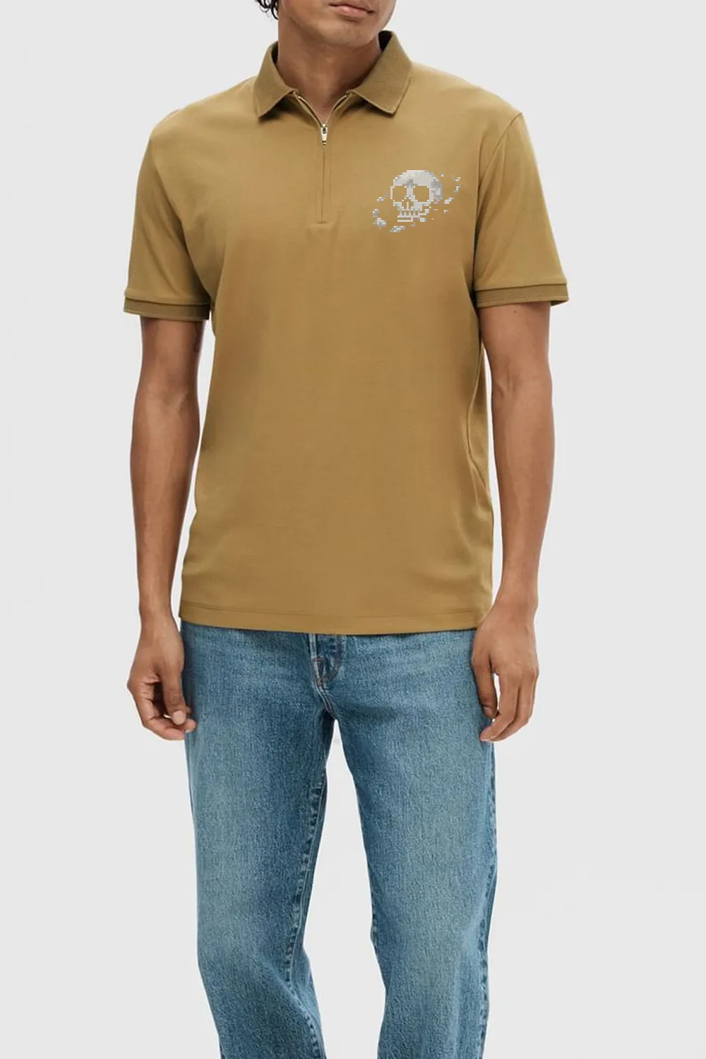 Brown Zip-Up Polo T-shirt