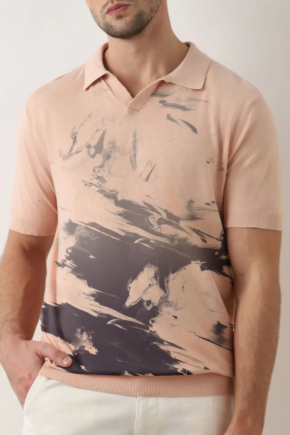 Peach Linen Polo T-shirt