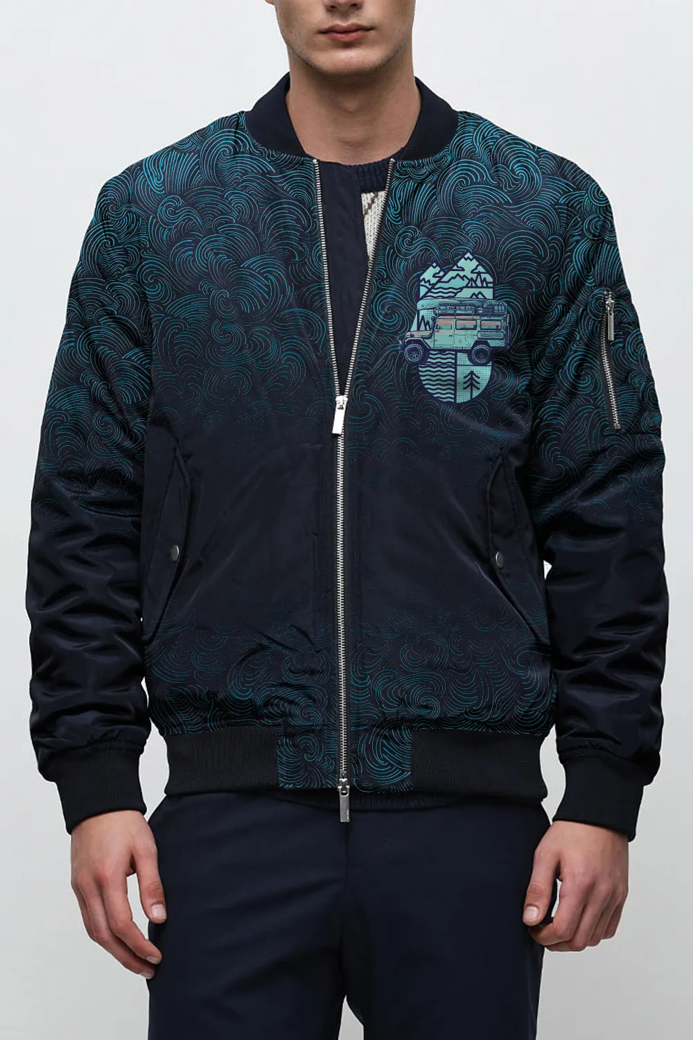Dark Blue Zip-Up Bomber Jacket