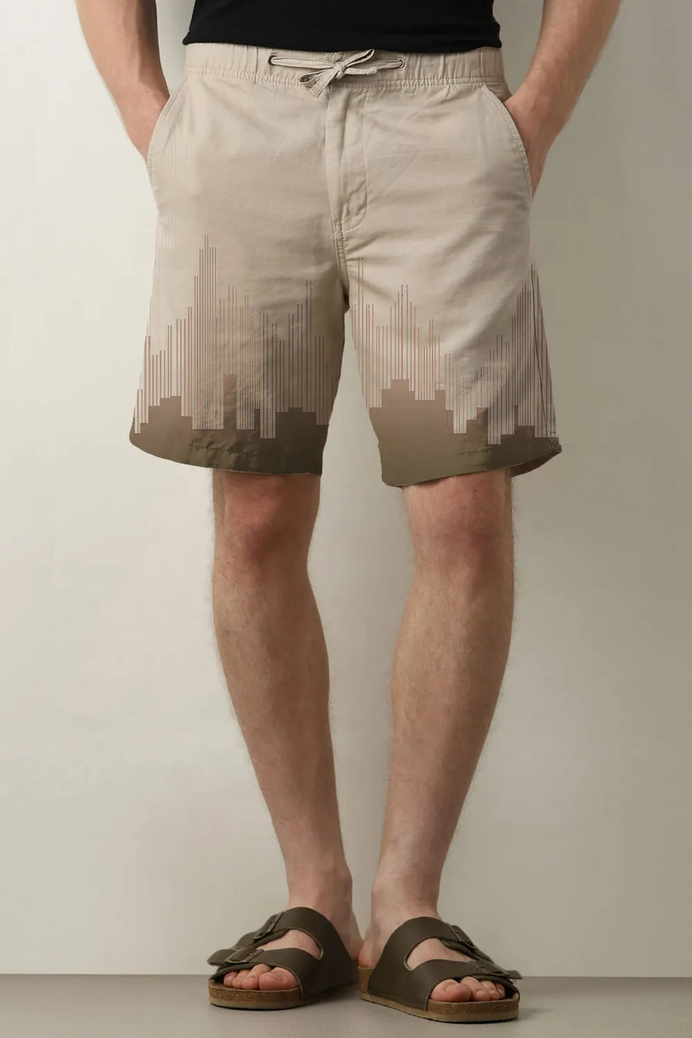 Beige Mid Rise Drawstring Linen Shorts