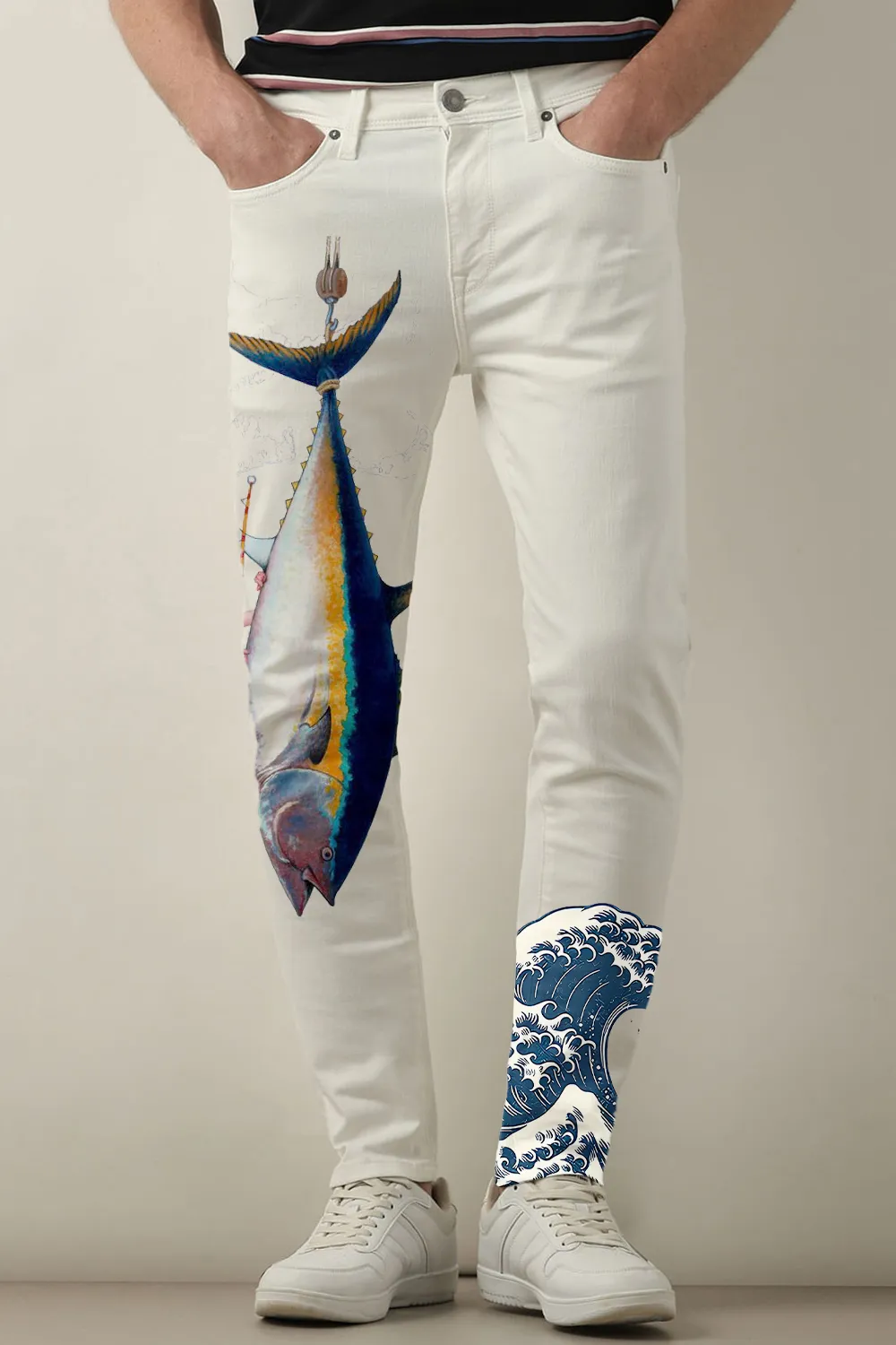 White Mid Rise Leon Slim Fit Jeans