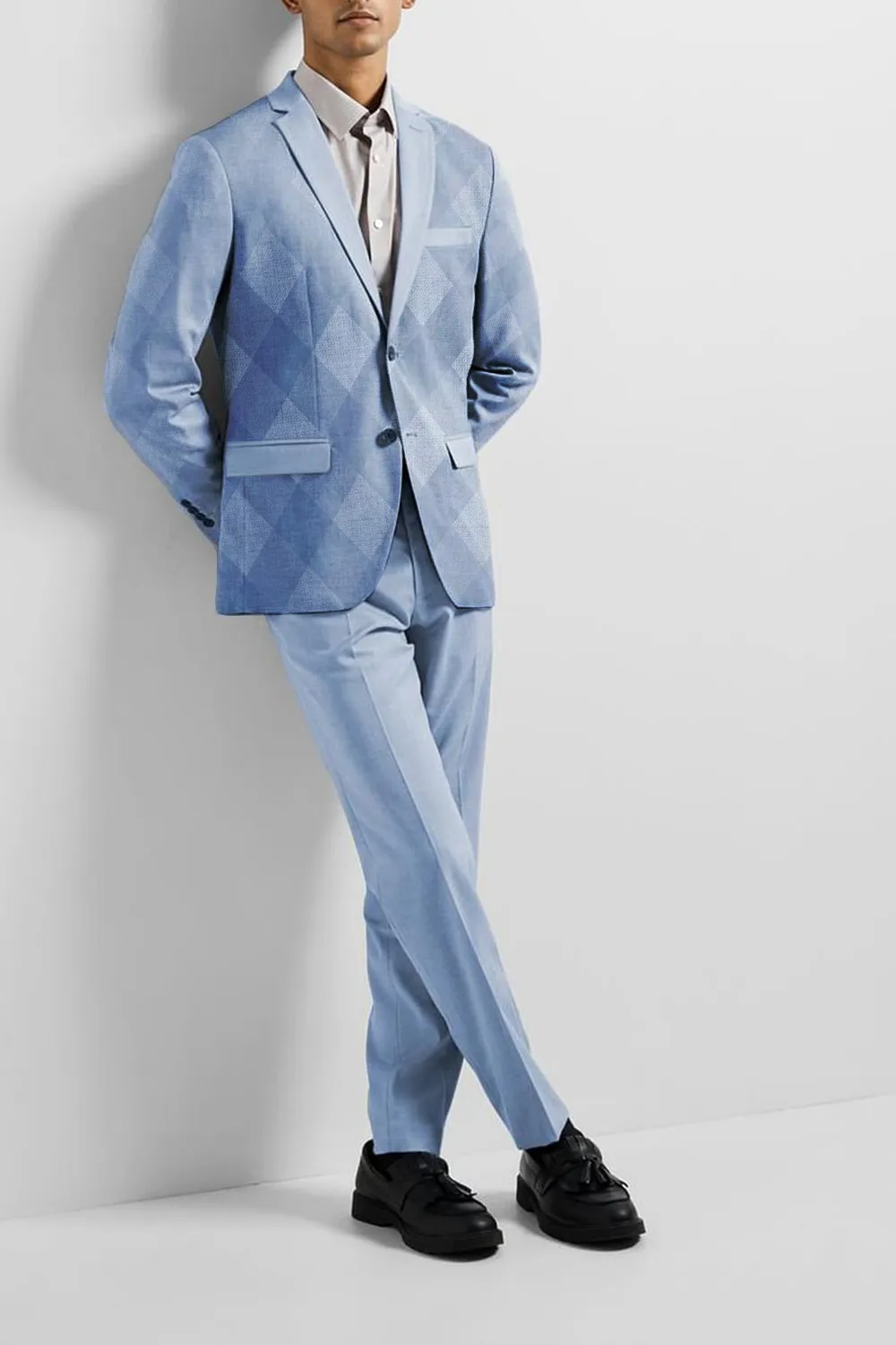 Blue Structured Suit-Set Blazer