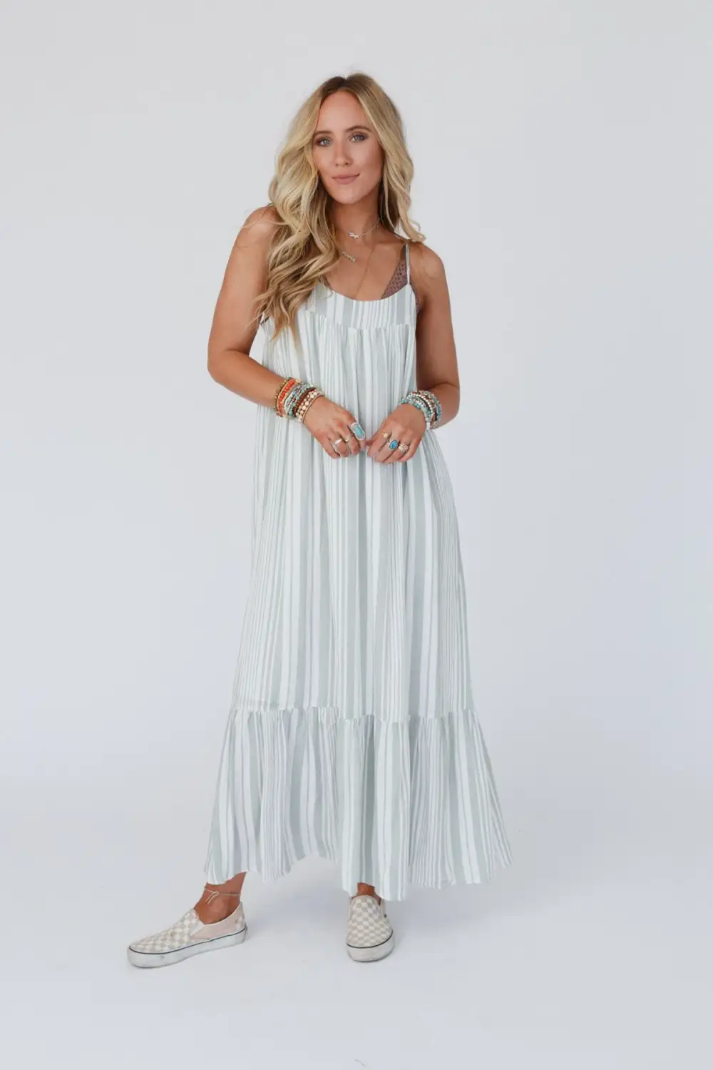 Domenica Striped Maxi Dress - Sage